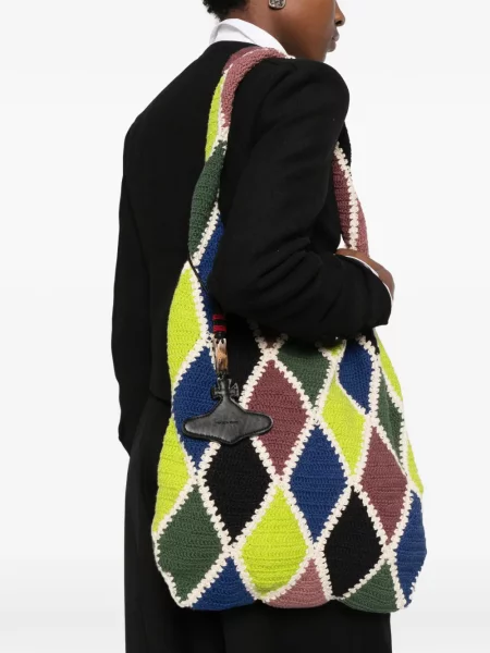 Geantă shopper Vivienne Westwood cu model argyle verde