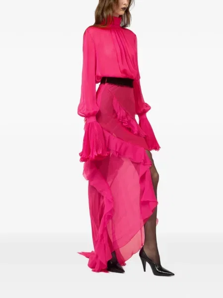 Rochie maxi Roberto Cavalli cu volane roz
