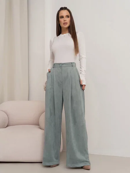 ISSA Plus Штани палаццо Оливковий Замша