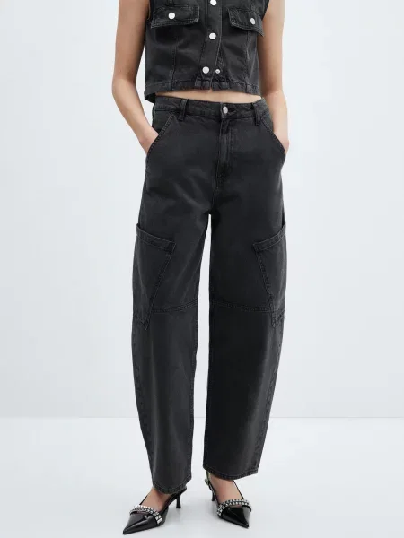 MANGO Джинси мом Темно-сірий сірі