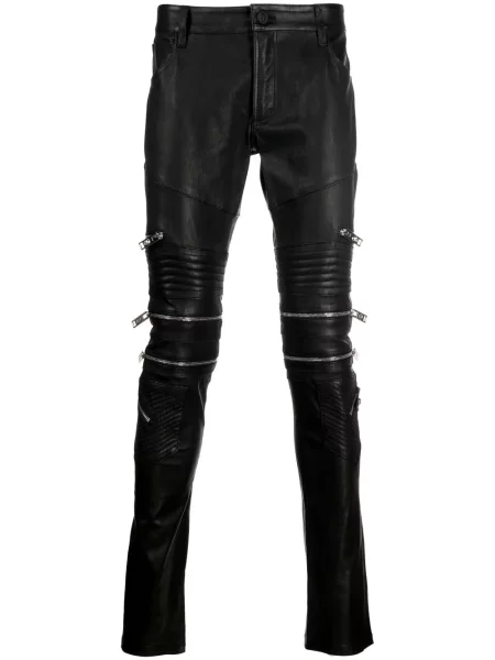 Pantaloni Philipp Plein din piele biker negru