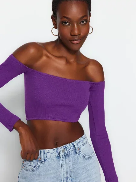 Pletena z ovratnikom bluza Trendyol vijolična