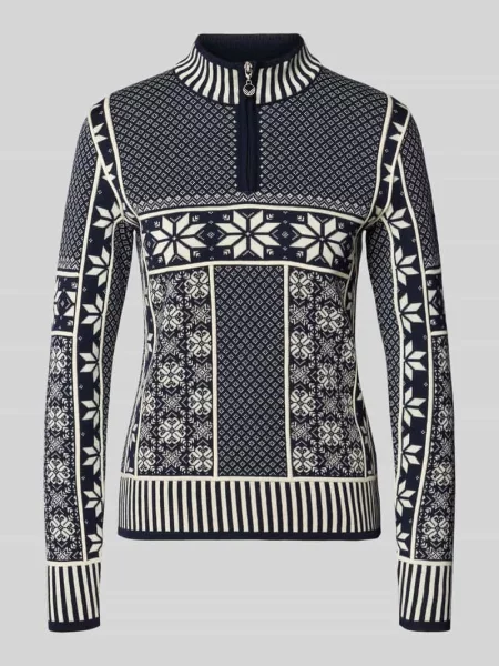 Sweter z dzianiny o kroju slim fit z czystej bawełny model VARDASEN' Dale Of Norway granatowy