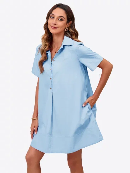 Imily Bela Rochie tip bluză deschis albastru