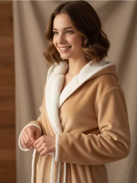 Халат з каптуром бежевий
