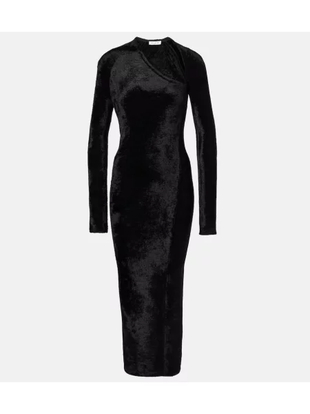 Midi obleka Alaia iz rebrastega žameta črna
