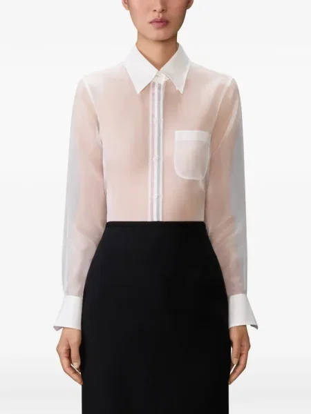 Cămașă Thom Browne de mătase cu dungi alb