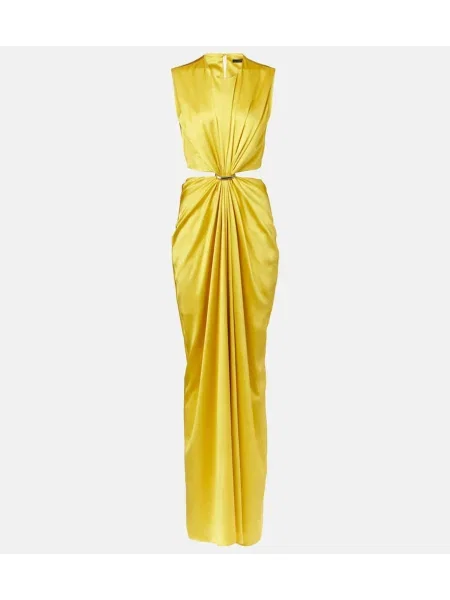 Rochie maxi Max Mara de mătase drapată de costum galben
