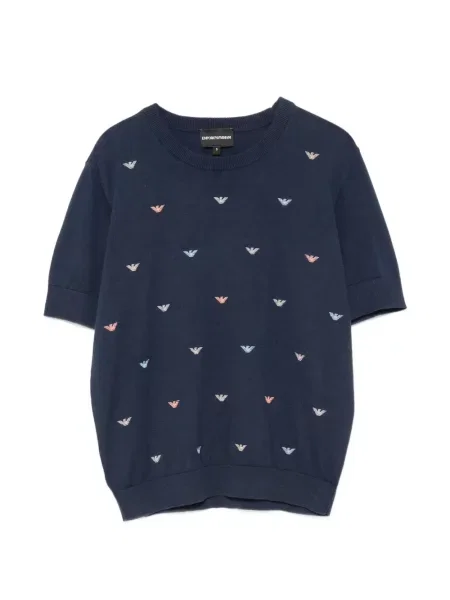 Scurt pulover Emporio Armani cu broderie albastru