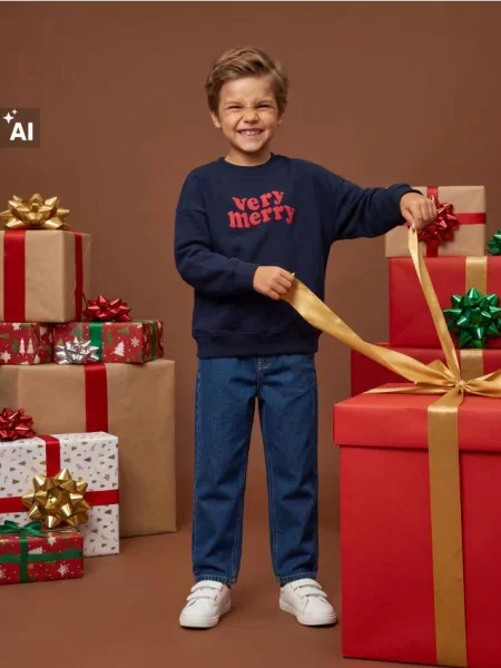 Sinsay Crewneck mikina s nápisem Very Merry námořnická modrá