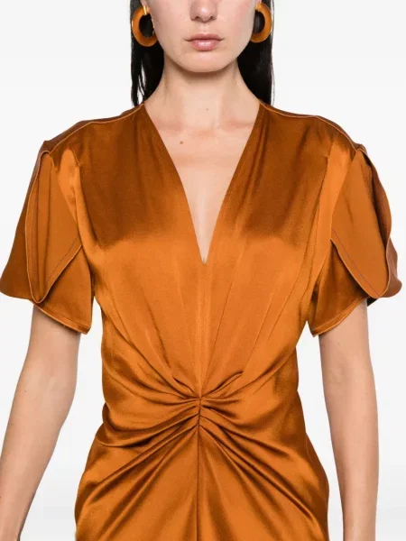 Σατέν κοστούμι φόρεμα Victoria Beckham καφέ