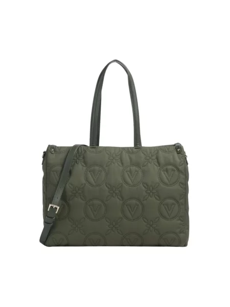 Torba shopper z mieszanki z wyhaftowanym logo Valentino Bags zielona