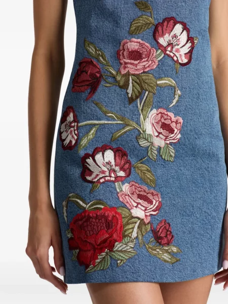 Rochie mini Alice + Olivia cu broderie cu model floral albastru