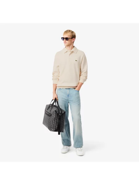 Lacoste Bluza Z Prążkowanym Kołnierzykiem Polo biały