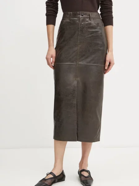 Kožna suknja Day Birger et Mikkelsen Niki midi ravna smeđa