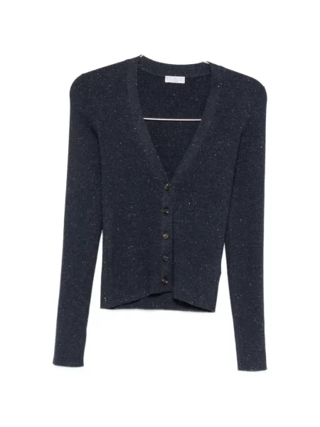 Cardigan Brunello Cucinelli cu paiete tricotate albastru