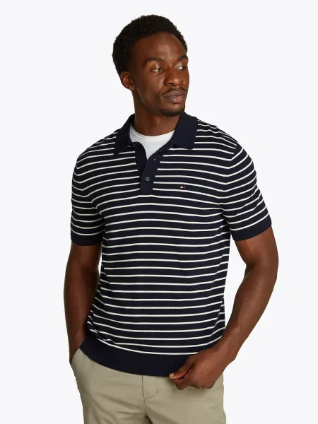 Tommy Hilfiger Tricou polo Essential Cotton Knitted Polo Bleumarin alb
