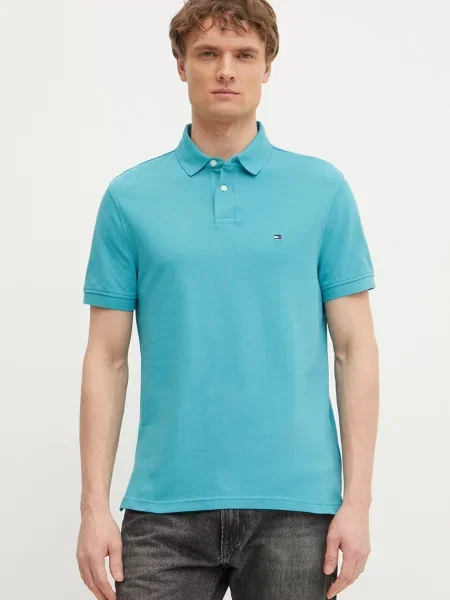 Тениска с яка Tommy Hilfiger зелено с десен синьо