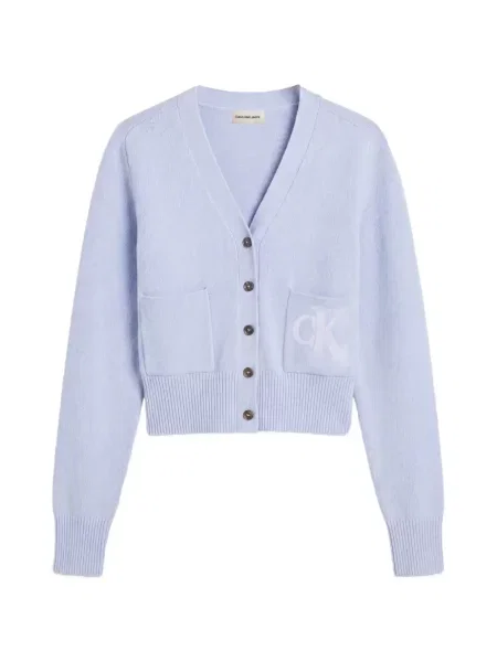 Cardigan Calvin Klein cu decolteu în V cu autograf albastru