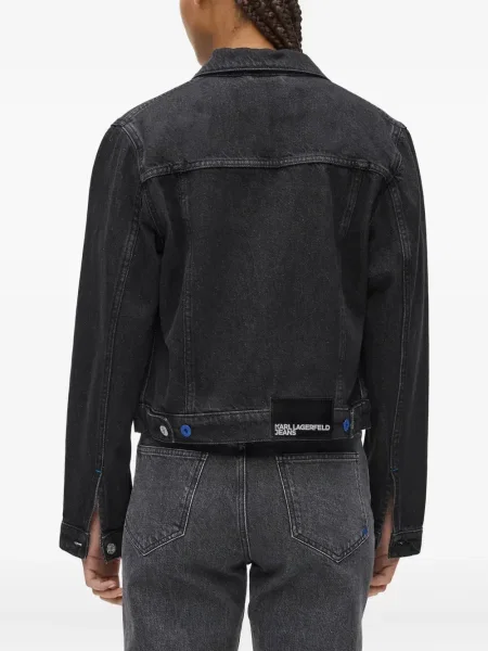 Geacă de blugi Karl Lagerfeld Jeans din dantelă cu legături negru