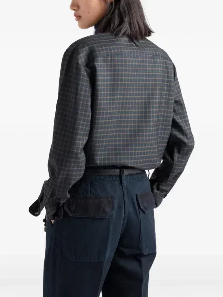 Vlněná kostkovaná košile Prada modrá