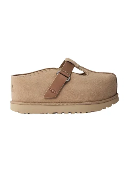 UGG klapki zamszowe Goldenstar Hi Clog na platformie beżowy