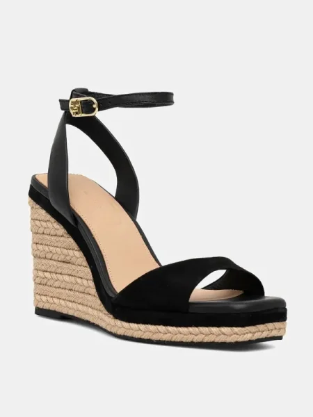 Кожени сандали Tommy Hilfiger LEATHER & SUEDE HIGH WEDGE ESPAD черно