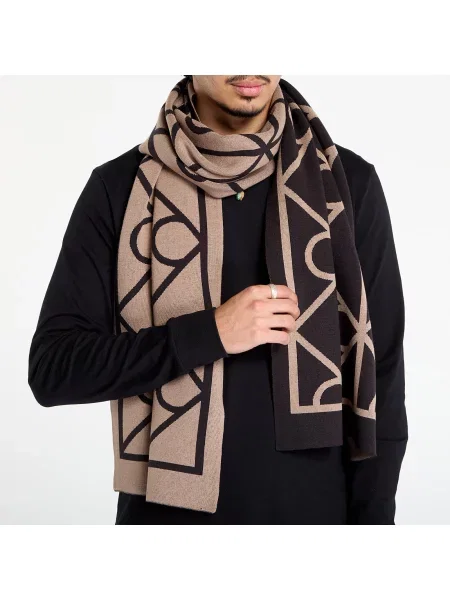 Fular Calvin Klein Emblem Aop Jcq Fine Rib Scarf negru