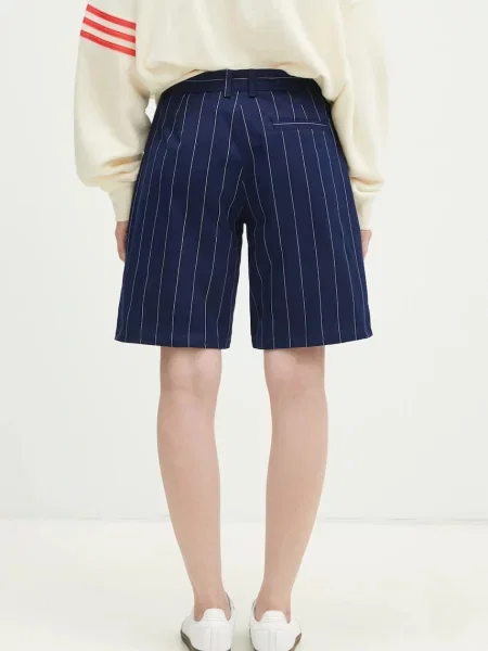 Kraťasy adidas Originals PINSTRIPE SHORT tmavomodrá vzorované high waist