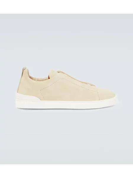 Sneakerși Zegna din piele de căprioară bej