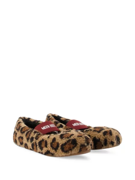 Balerini Moon Boot cu imagine cu model leopard din piele de oaie maro