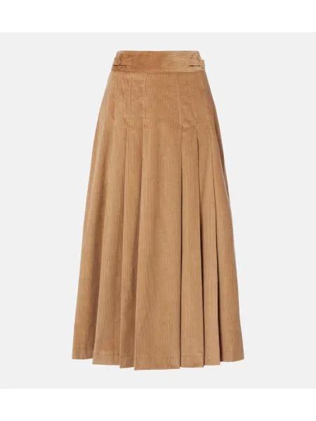 Fustă midi Gabriela Hearst de catifea cord bej