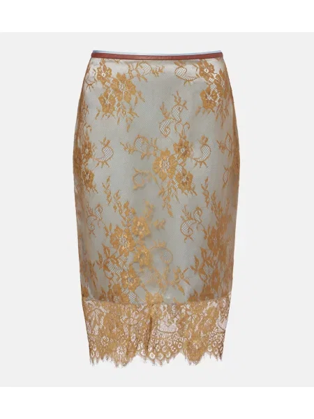 Fustă din piele Jacques Wei cu broderie până la genunchi maro