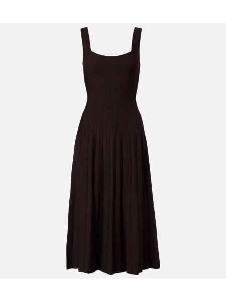 Rochie midi Staud tricotate plisată până la genunchi maro