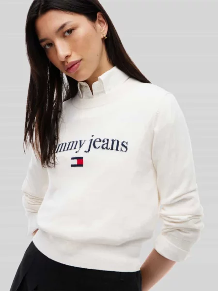 Sweter o kroju regular fit z mieszanki bawełny Tommy Jeans biały