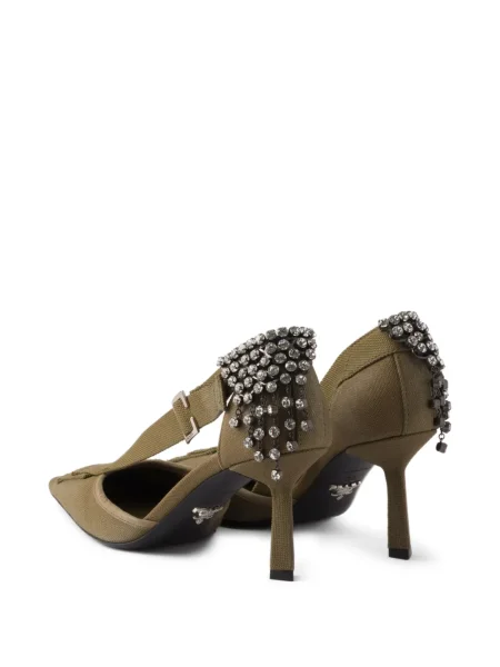 Pantofi cu toc Prada de cristal din canvas verde
