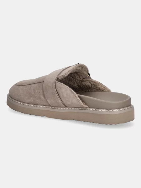 Semišové pantofle Tommy Hilfiger TH BUCKLE FUR SUEDE MULE béžová