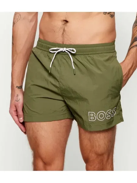 BOSS Șorturi de baie Mooneye oliv / alb negru