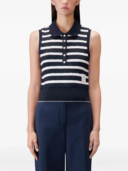 Tricou polo Thom Browne cu dungi albastru