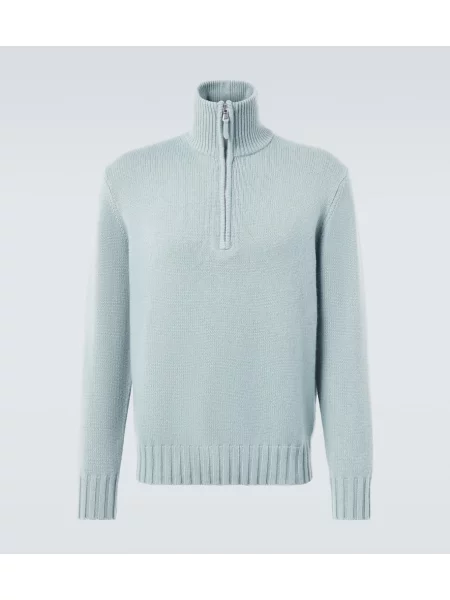 Pulover Allude din cașmir de jumătate de fermoar verde