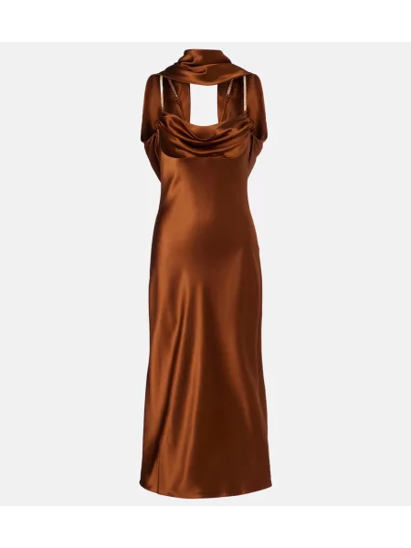 Satynowa sukienka koktajlowa Rebecca Vallance drapowana brązowa