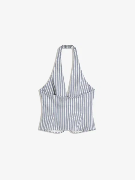 Bershka Top temno modra bela