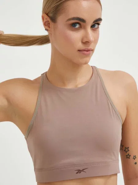 Сутиен за йога Reebok Long Line с изчистен дизайн бежово