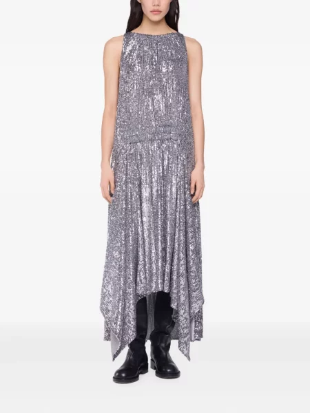 Rochie Rabanne cu talie înaltă de costum argintiu
