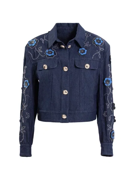 Sukienka jeansowa Saiid Kobeisy w kwiatki z falbankami czarna