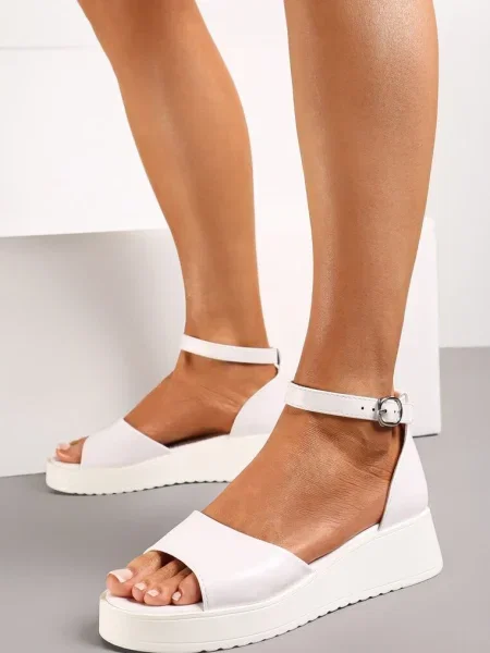 Sandale din Piele Ecologică cu Închis și Cataramă pe Talpă Groasă Pravila albe