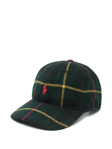 Вълнена карирана поло тениска Polo Ralph Lauren бродирана синьо