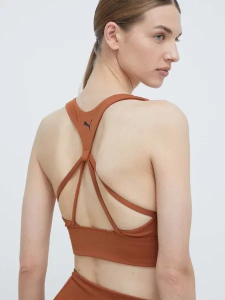 Спортен сутиен Puma с изчистен дизайн кафяво