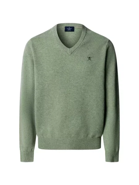 Pulover Hackett London cu decolteu în V verde