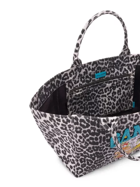 Raštuota shopper rankinė Ganni leopardinė pilka